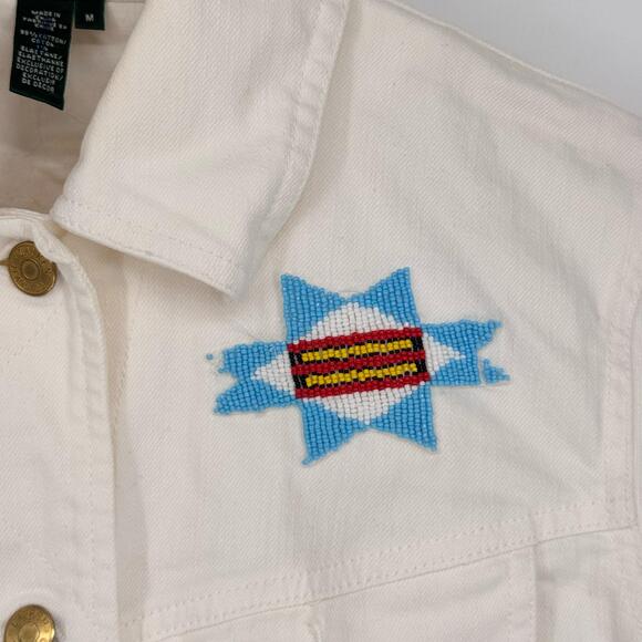 Ralph Lauren Jeans Co. Beaded Off White Denim Jacket Sz M Southwestern Rare VTG - Picture 4 of 10